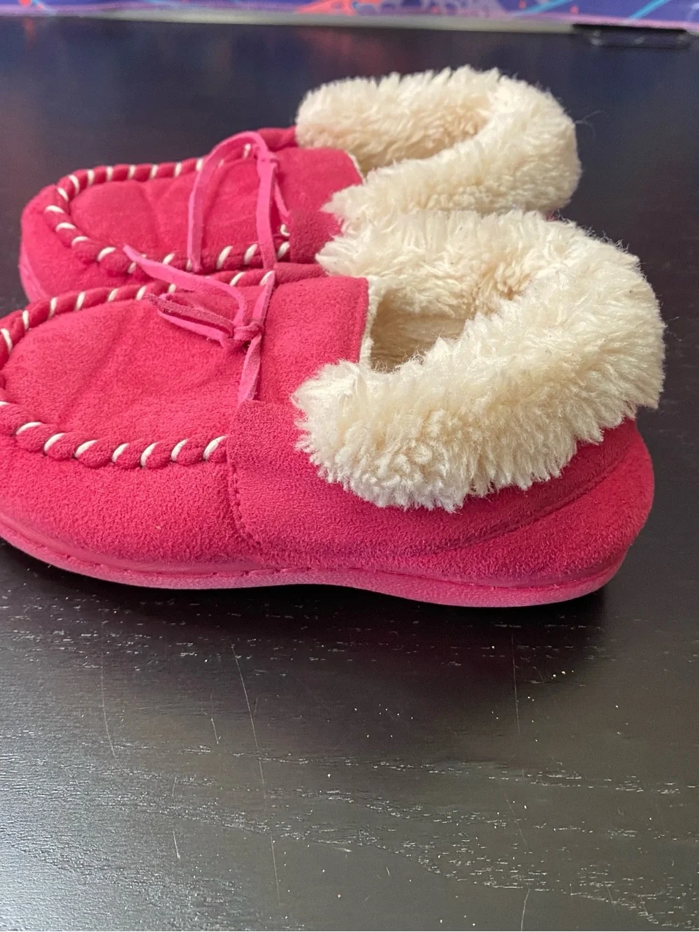 Kids Pink Faux-Fur Lined Moccasin Slippers